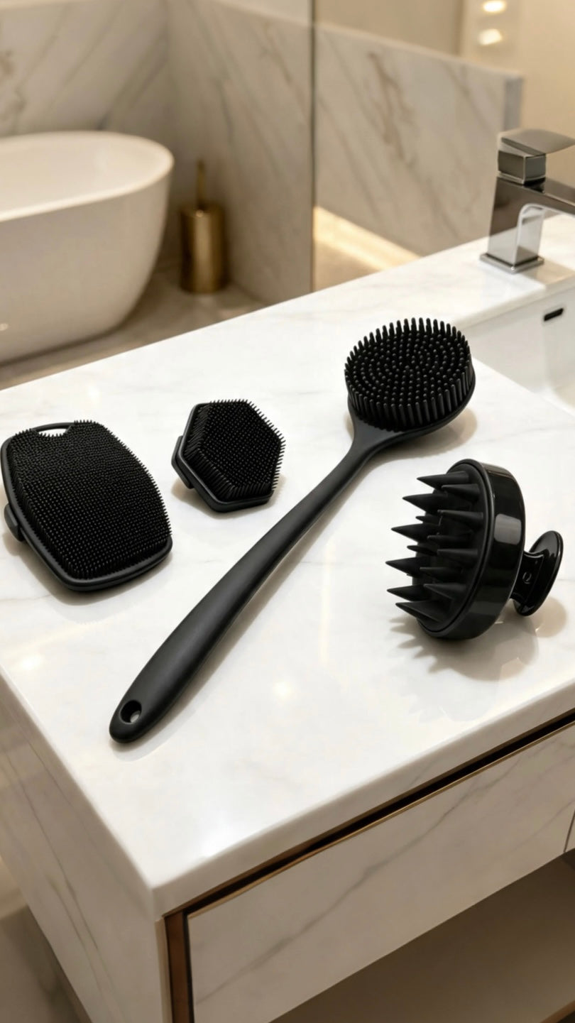 4-Piece Long-Handle Silicone Body Scrubber Set