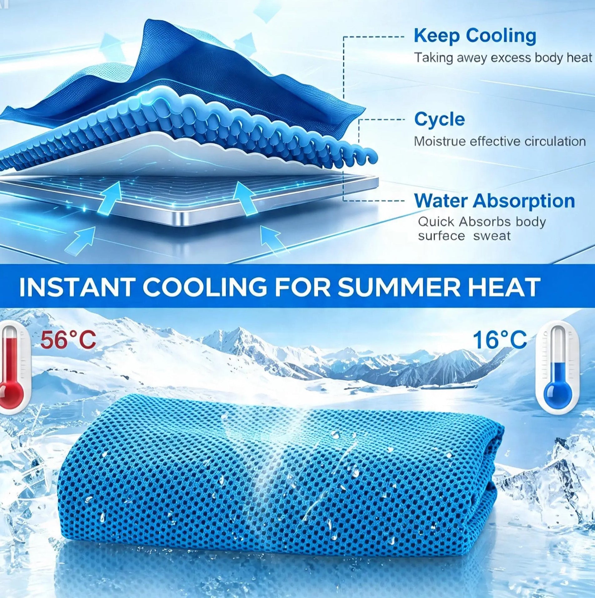 Recover Cooling Towel — Instant Chill, Clip-On Case