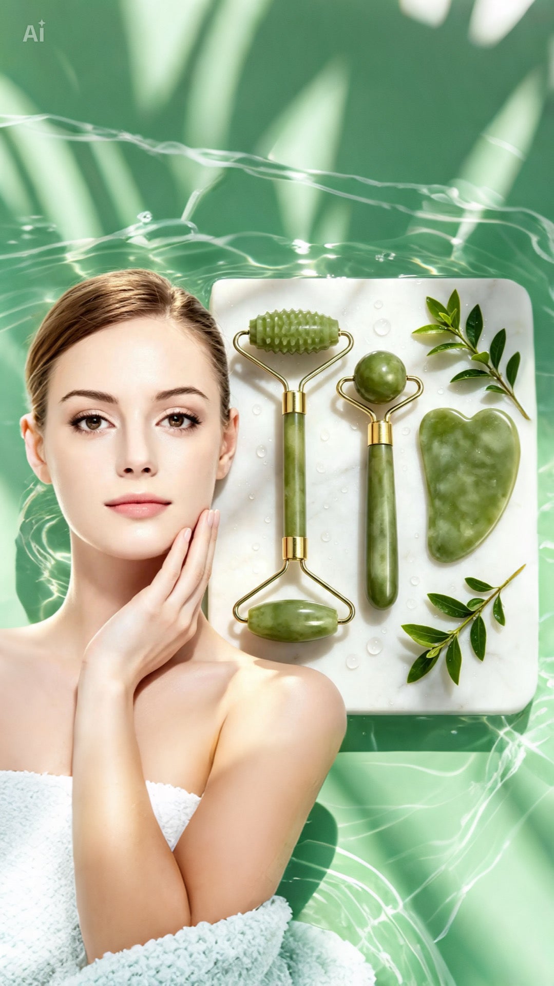 3-in-1 Gua Sha Set — Natural Stone Face Roller & Sculpting Tools