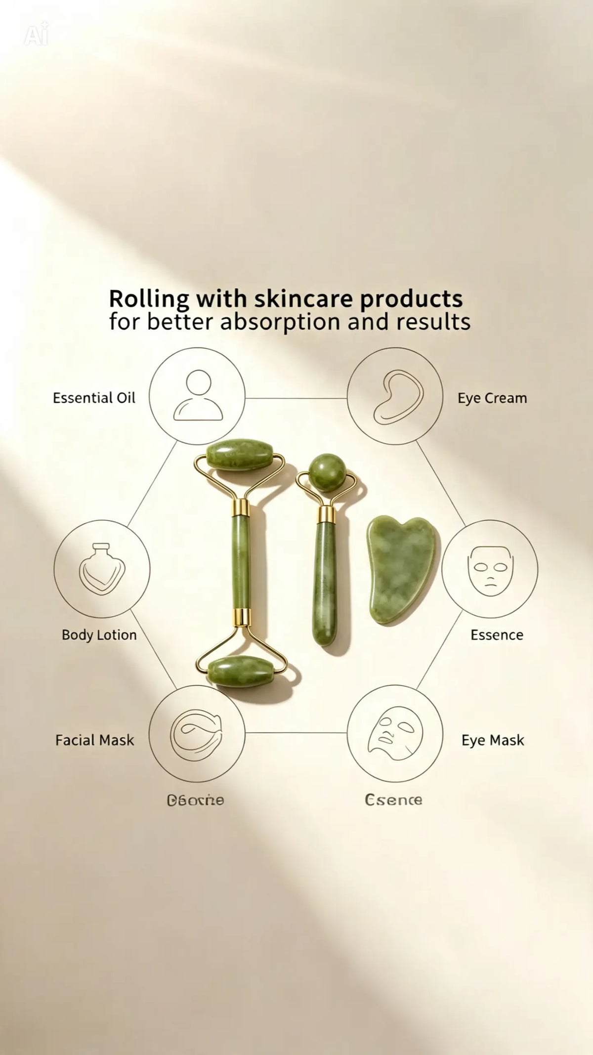 3-in-1 Gua Sha Set — Natural Stone Face Roller & Sculpting Tools