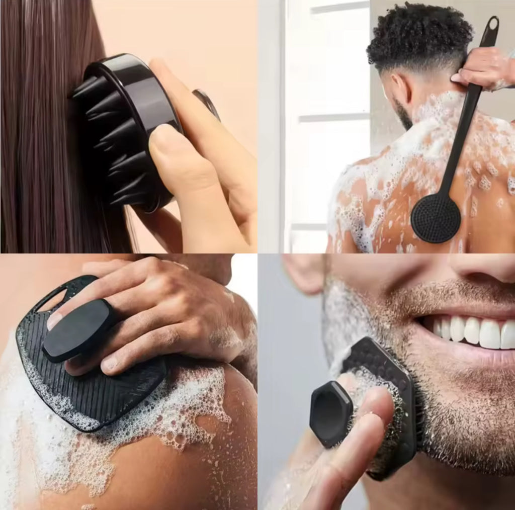 4-Piece Long-Handle Silicone Body Scrubber Set
