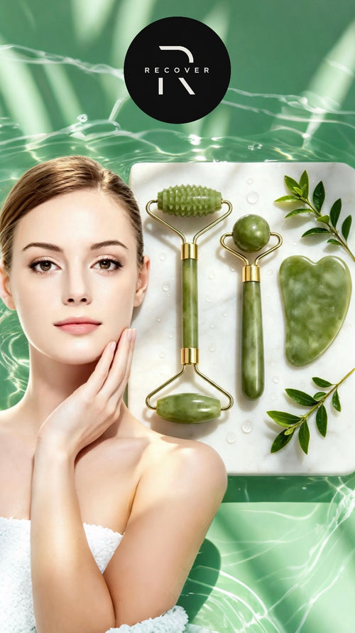 3-in-1 Gua Sha Set — Natural Stone Face Roller & Sculpting Tools
