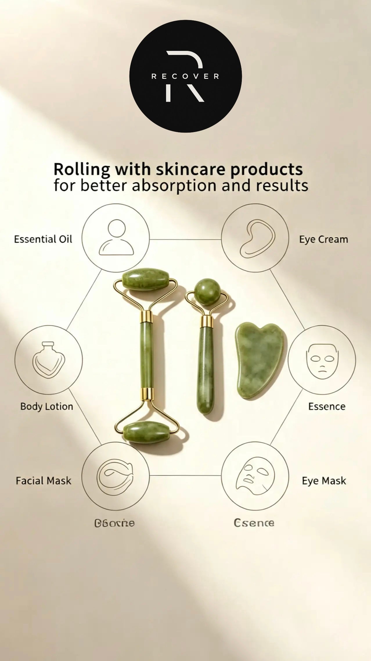 3-in-1 Gua Sha Set — Natural Stone Face Roller & Sculpting Tools